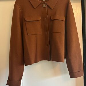 Sezane Cropped Button-Front Jacket in Chestnut